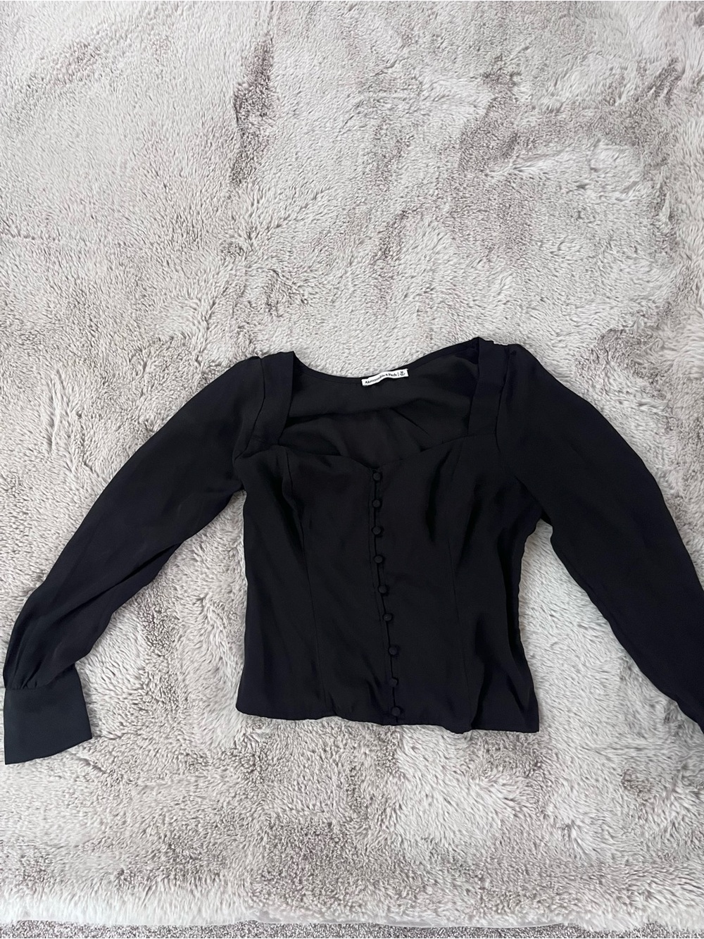 Abercrombie & Fitch Black Long-Sleeve Button Front Blouse